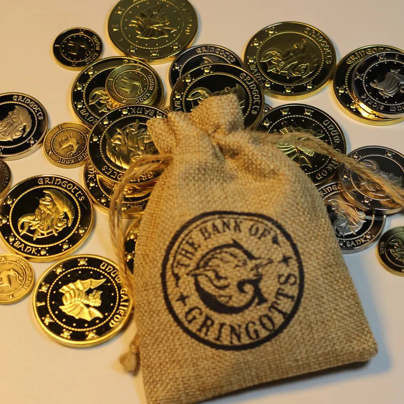 Harries Potters película Perímetro Gringotts moneda conmemorativa insignia oro elfo dinero bolsa oro Galleon regalos de cumpleaños coleccionables - CR mark
