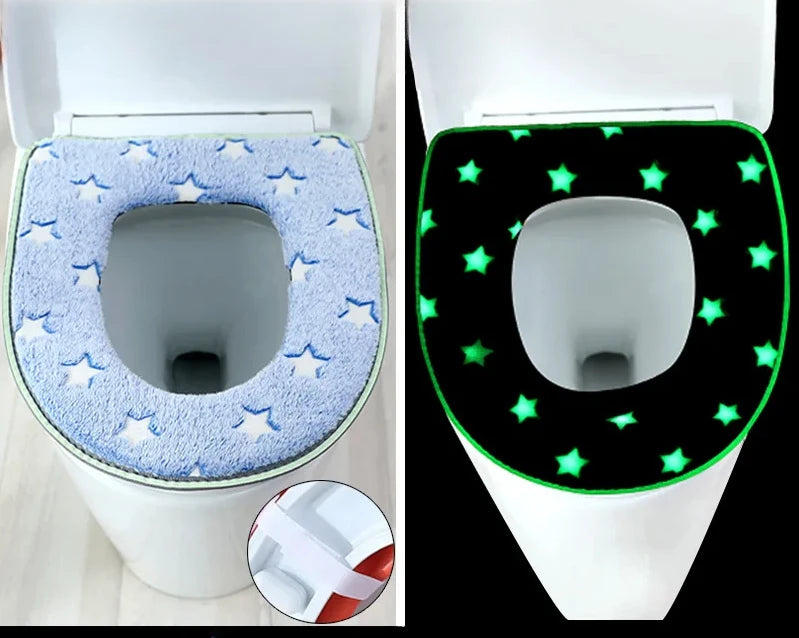 Cojín luminoso para asiento de inodoro, alfombrilla suave y cálida, cubierta Universal lavable con cremallera extraíble, funda para asiento de inodoro para baño