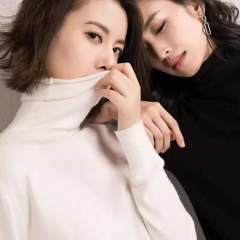 Suéter de mujer Otoño Invierno cálido cuello alto camisas Bottiming moda coreana jerseys de manga larga Slim Fit prendas de punto casuales