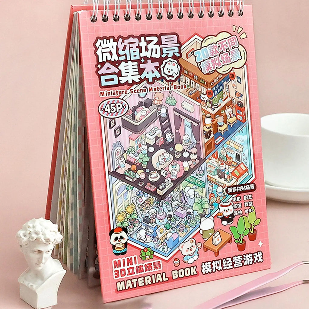 45 Pcs. Miniature Scenes, Cartoon Landscape Sticker Book, DIY 3D Stickers, Cabin Scenes, Back to School Gifts for Kids