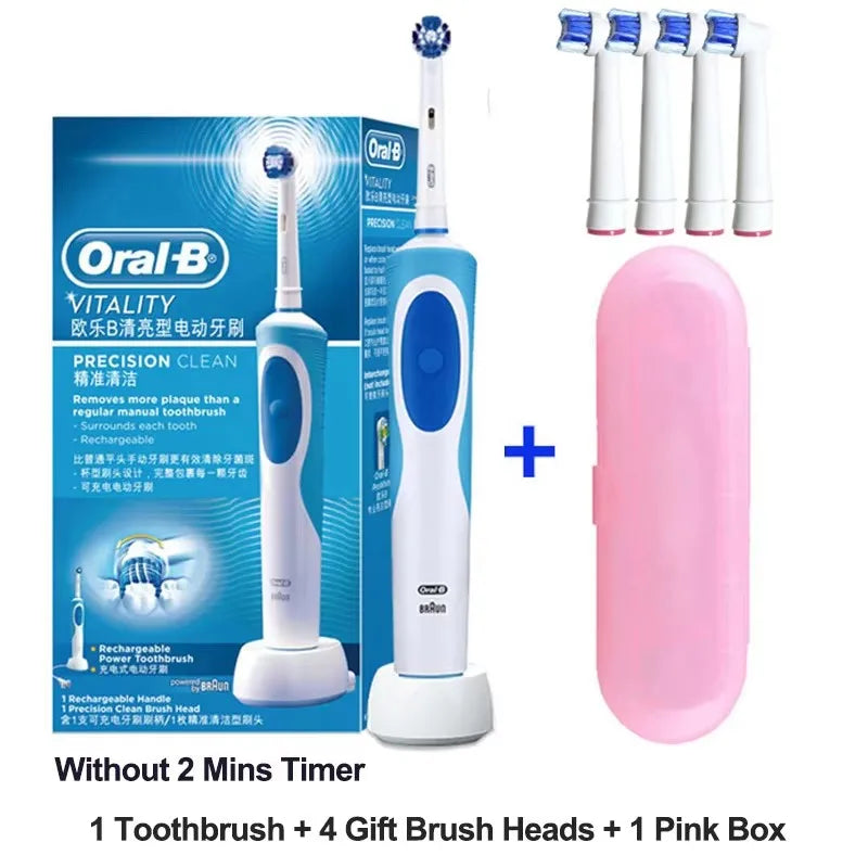 Oral-B electric toothbrush with 2D rotating vibration, cleaning, charging, cross-bristle design, oral care, 4 free brush heads included
