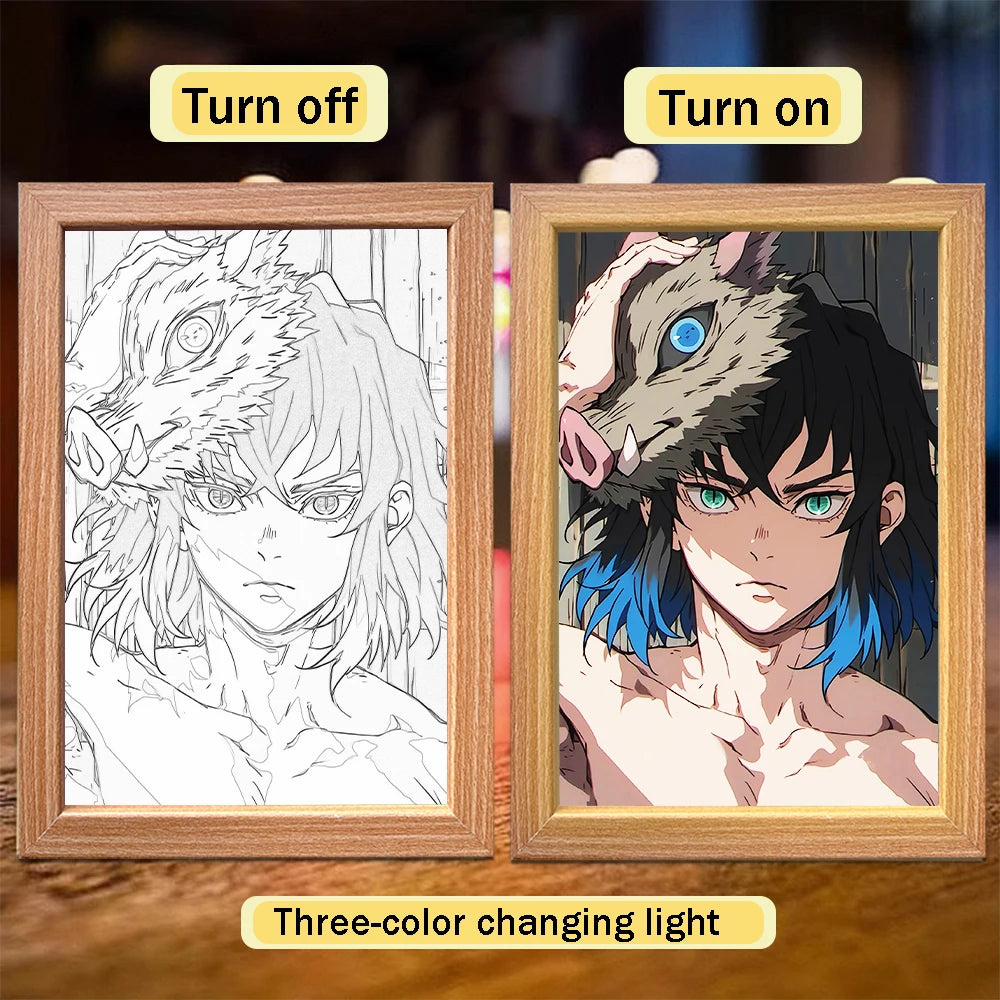 Figuras de acción de Demon Slayer, pintura ligera, marco de fotos, Tanjirou Nezuko, figura de luz nocturna Led, regalos Kimetsu No Yaiba - CR mark