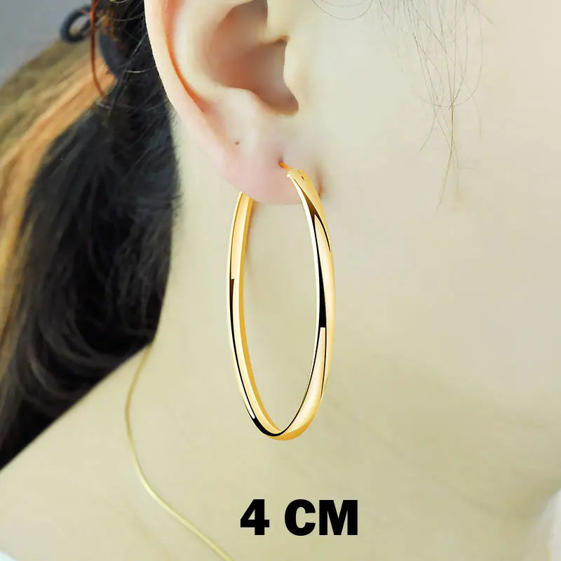 Senlissi-nuevos pendientes de aro chapados en oro de 18 quilates para mujer, Plata de Ley 925, pendiente de moda de 3,0mm, Cubьги Kotyьца 3/4/5/6/7CM - CR mark