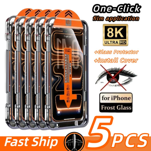 5 protectores de pantalla de vidrio templado HD para iPhone 17 16 Pro Max 15 14 11 12 13 mini XR XS instalación sin polvo a prueba de arañazos - CR mark