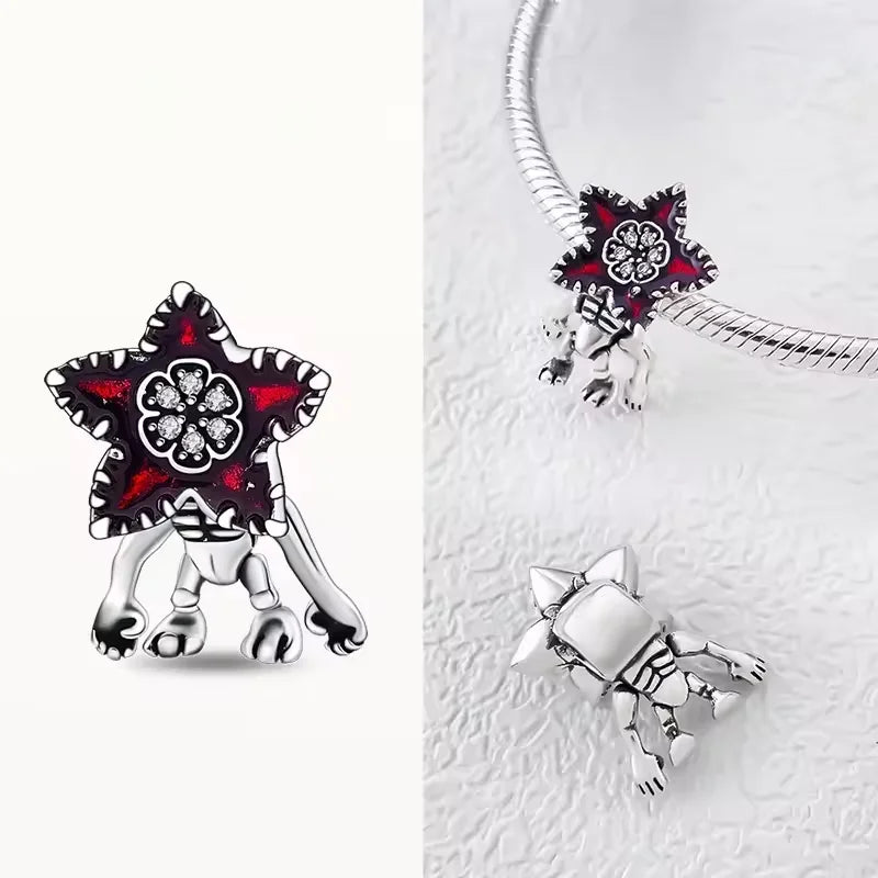 Abalorios de Plata de Ley 925 con Diseño de Demogorgon Móvil, Compatibles con Pulseras de Cadena de Serpiente con Cierre Original, Joyería DIY, Regalo