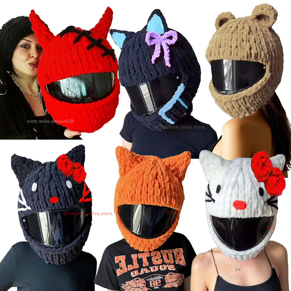 Nueva funda Universal para casco de motocicleta con animales de peluche, fundas para casco de felpa de conejo completo para regalos de Navidad, estilo de motocicleta - CR mark