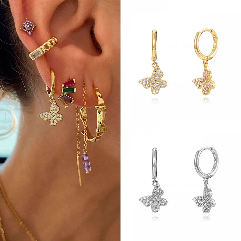 CRMYA-pendientes de aro de Color dorado y plateado para mujer, aretes con pasador, Piercing de circón, joyería personalizada al por mayor - CR mark