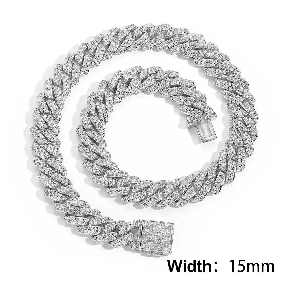 Envío Directo, collar de cadena de eslabones cubanos de Hip Hop, chapado en oro de 18k, 10/12/14/15/20mm, diamante helado CZ, regalo para él/la - CR mark