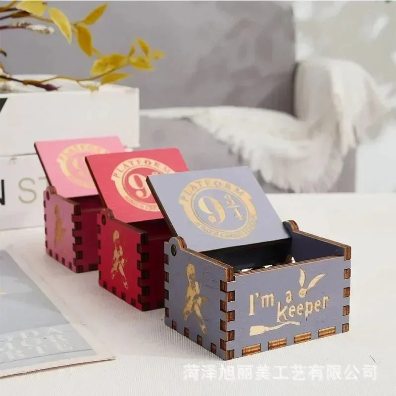 Harry Potter themed hand-crank music box, antique carved wooden hand-crank music box figurine, happy Halloween birthday gift