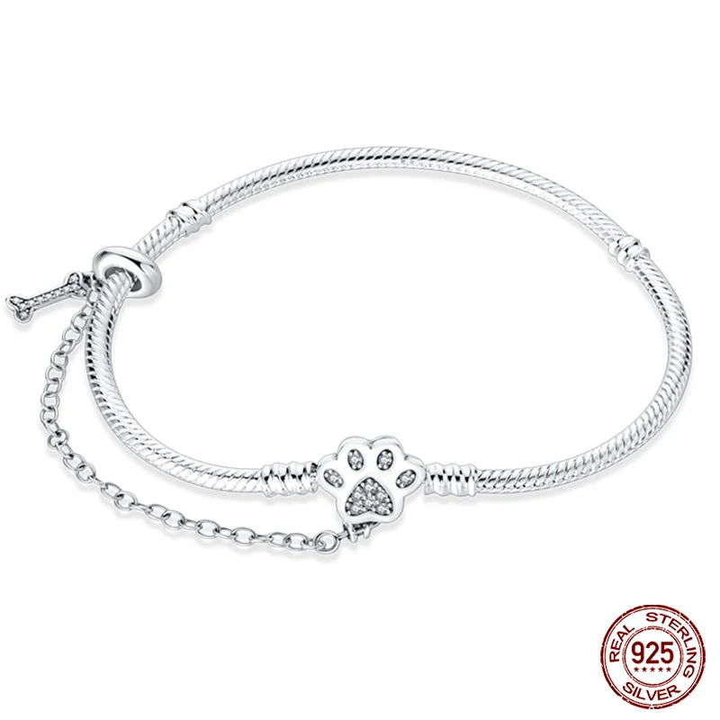 Original 925 Sterling Silver Bracelet, 17-20CM, Star, Moon, Sun, Four Leaf Clover, Green Zircon Bracelets, DIY Charms, Birthday Jewelry Gifts