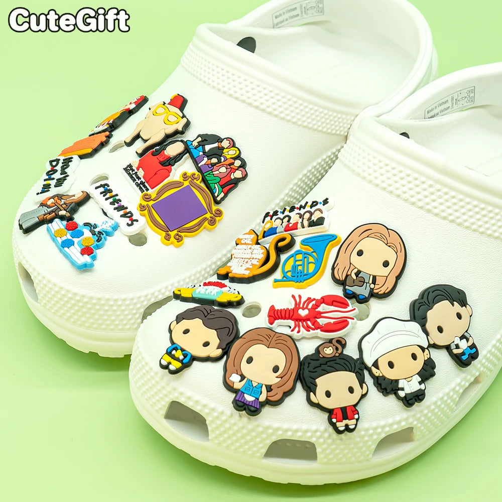 1-28 Pcs PVC Friends Shoe Charms for Women and Men Rachel Monica, Classic American Movie Clog Buckles for Sandals, Shoe Decoration Pins