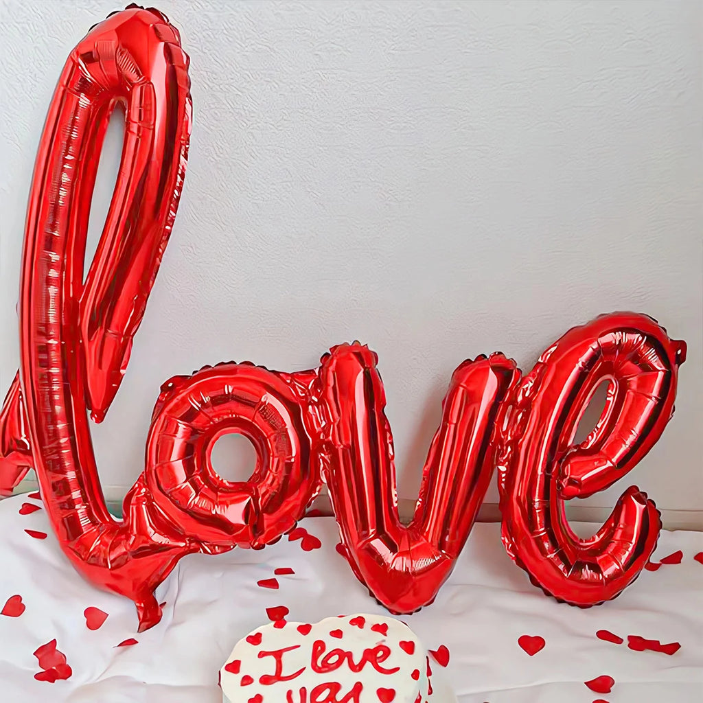 Red "love" letter balloon set, 407 pieces, 18-inch heart-shaped balloon, rose petals, Valentine's Day party, anniversary decoration