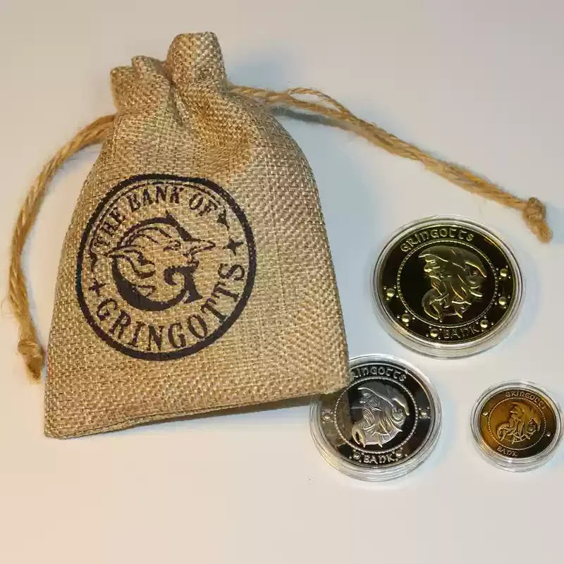 Harries Potters película Perímetro Gringotts moneda conmemorativa insignia oro elfo dinero bolsa oro Galleon regalos de cumpleaños coleccionables - CR mark