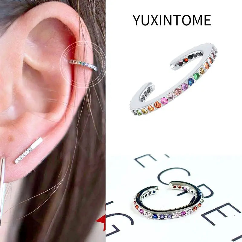 Pendientes chapados en oro de 24K para mujer, aretes con Clip de piedra de circón de cristal, joyería de lujo en forma de C, bisutería, 1 ud. - CR mark