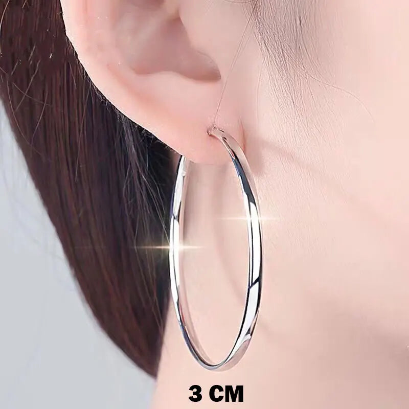 Senlissi-nuevos pendientes de aro chapados en oro de 18 quilates para mujer, Plata de Ley 925, pendiente de moda de 3,0mm, Cubьги Kotyьца 3/4/5/6/7CM - CR mark