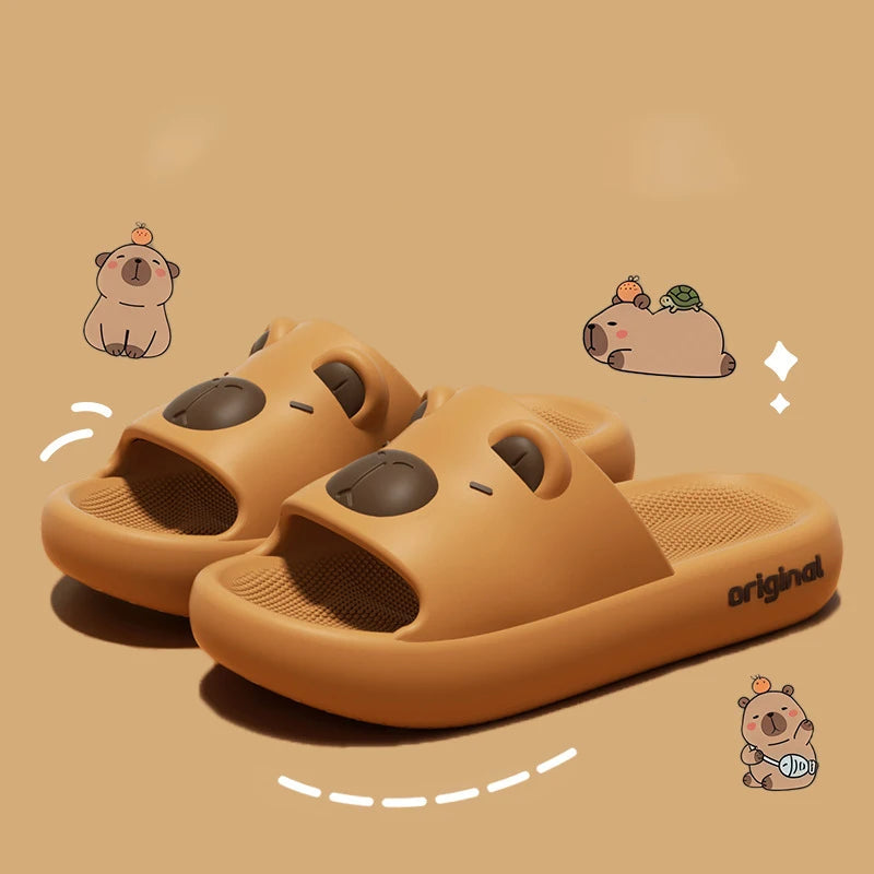 Capybara slippers with cute designs, non-slip slides for indoor and outdoor use, thick and soft EVA soles, Kawaii shoes