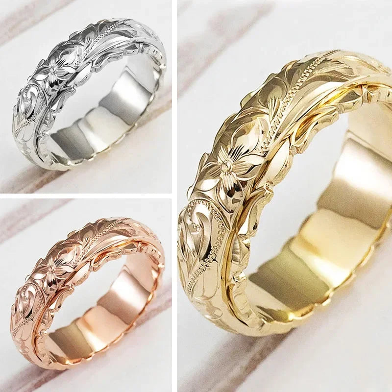 Anillo de flor rosa tallada suspendida de color dorado de 14 k para mujeres y hombres, anillos de oro, joyería para mujer, anillos para aniversario de boda 2021
