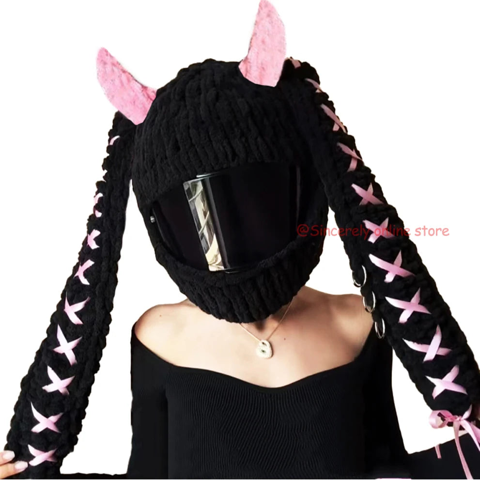 Nueva funda Universal para casco de motocicleta con animales de peluche, fundas para casco de felpa de conejo completo para regalos de Navidad, estilo de motocicleta - CR mark