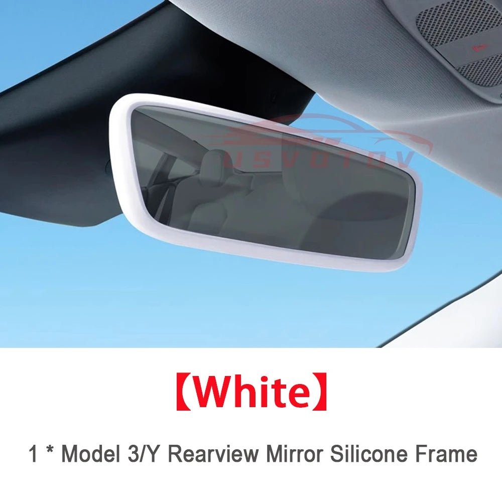 Rearview Mirror Protective Frame for Tesla Model 3 YSX 2019-2026, Juniper Center Console Accessories, Silicone Mirror Cover Trim