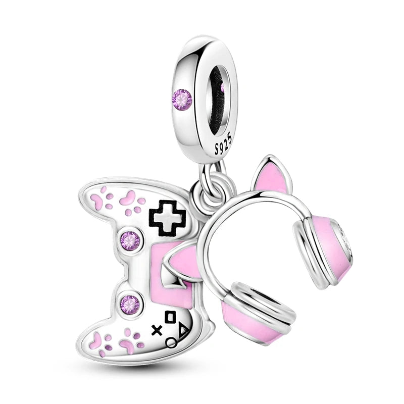 925 Plata de Ley Serie Rosa Charms Pajarita Niña Pastel Princesa Cuentas Colgante Ajuste Original Pulsera DIY Joyería Regalo Para Mujer