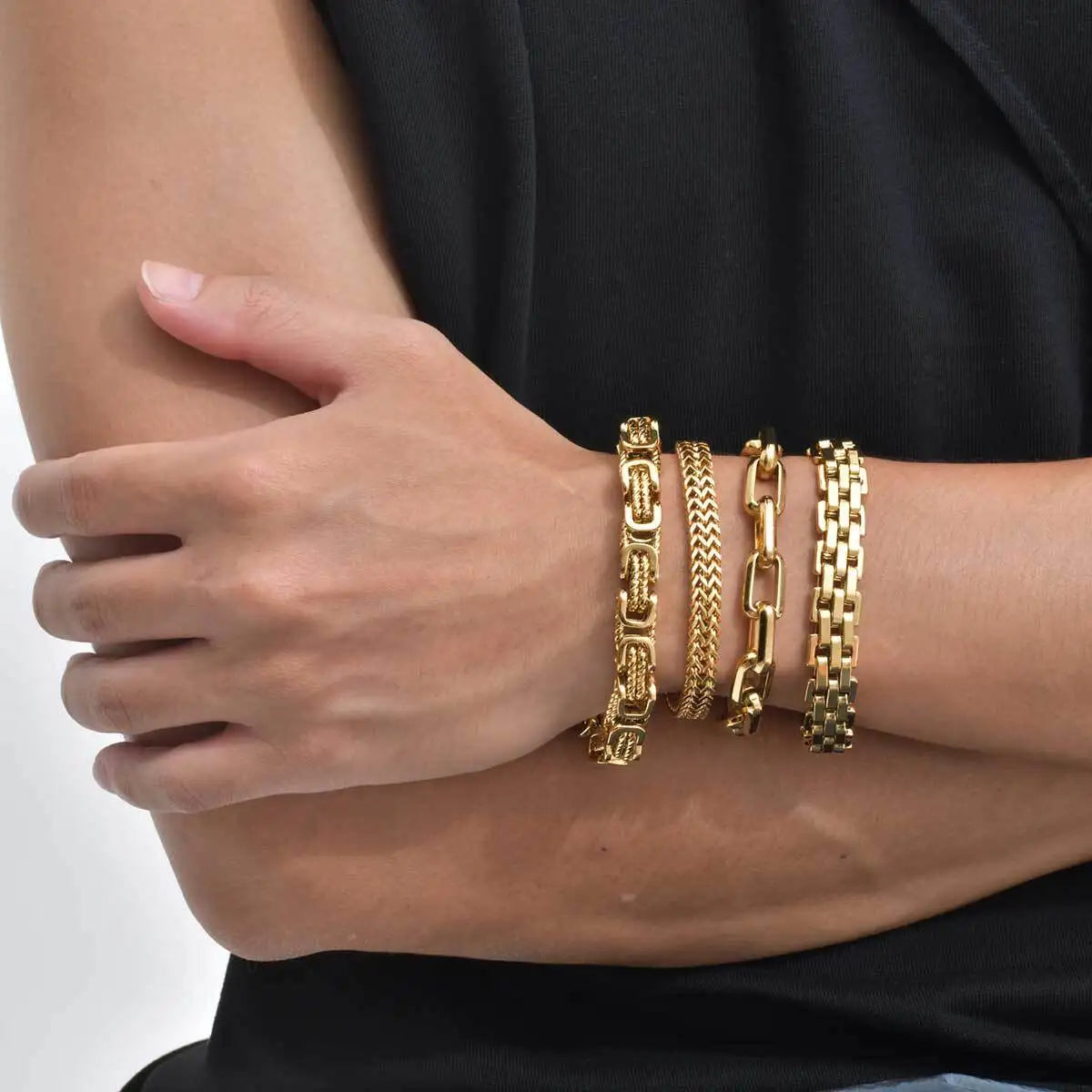 Gold Color Chain Bracelet for Men and Boys, Stainless Steel Chain Bangle, Jewelry Gift for Husband, Father, Son