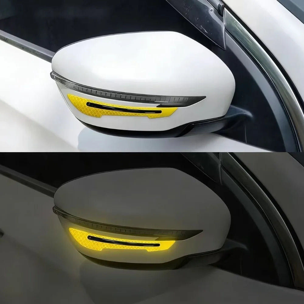 2 unids/set espejo retrovisor de coche pegatina reflectante advertencia de seguridad pegatina reflectante espejo retrovisor de coche tira decorativa