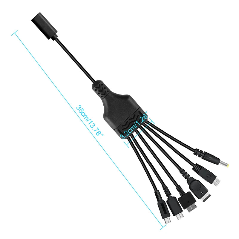 Cable de carga de juego USB 6 en 1 para NDS Lite / Wii U / Nuevo cables de cargador 3DS XL LL /2DS / GBA SP / PSP / PSV