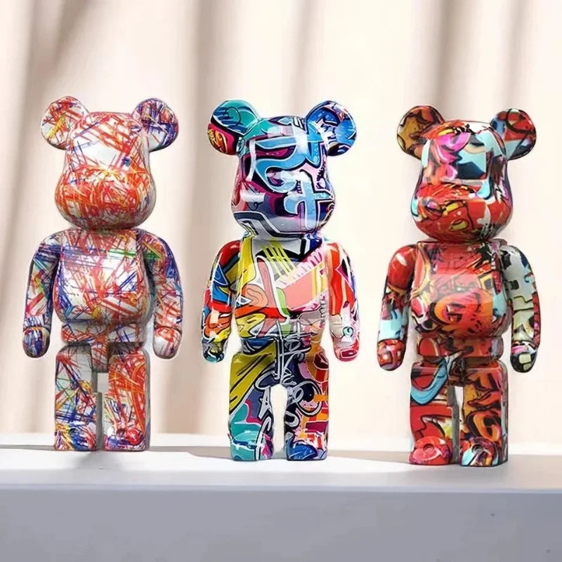 27cm/10 inch Graffiti Bear Figurine, Home Decor, Abstract Animal Ornament, Money Jar, Modern Sculpture for Room, Table Decoration