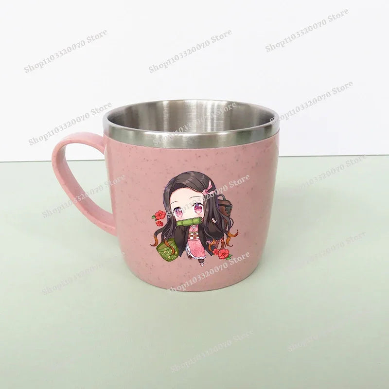 Taza de agua antiescaldado de doble capa Demon Slayer Kimetsu No Yaiba, taza de leche de acero inoxidable 304 de Anime, regalo de cristal de agua anticaída - CR mark