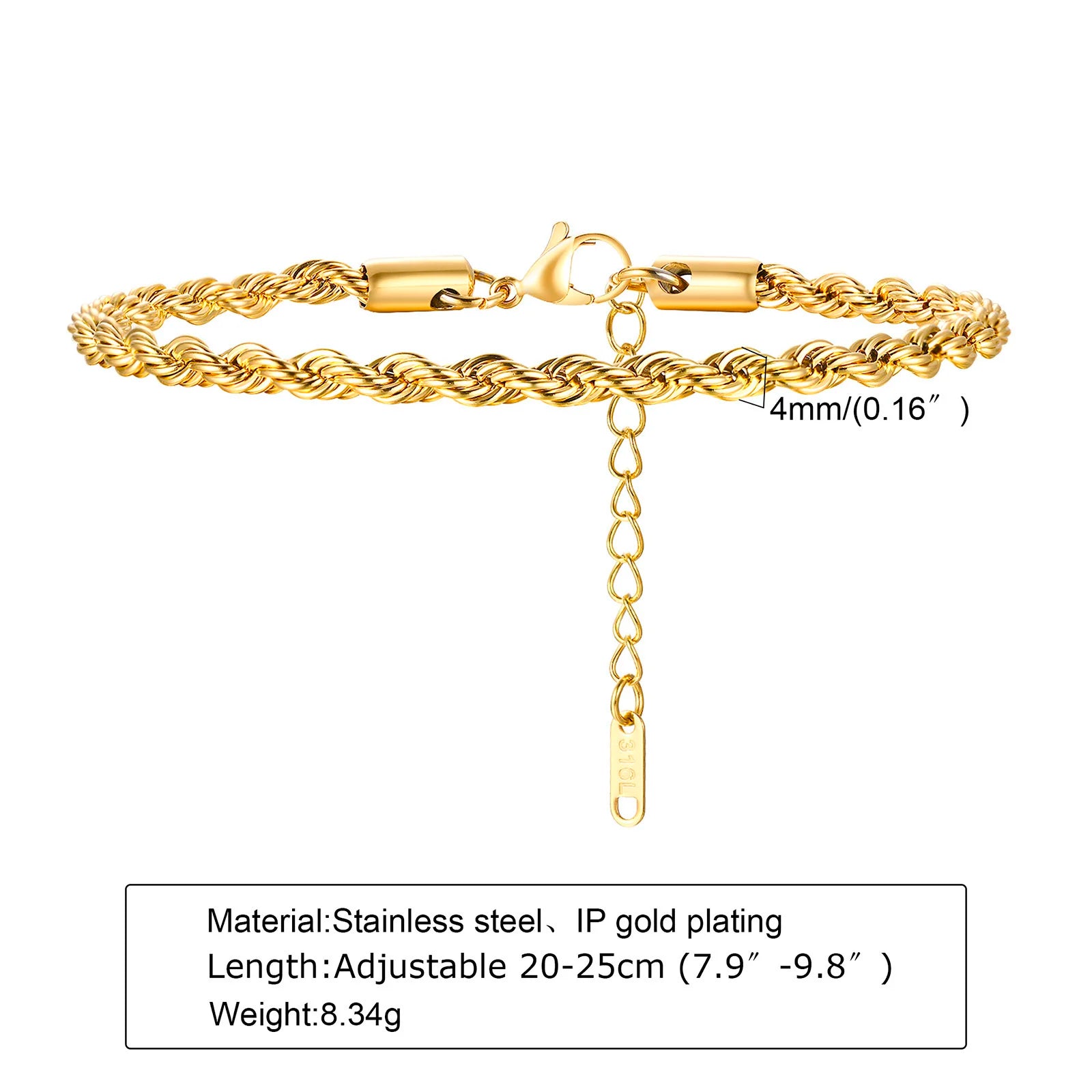 Gold Color Chain Bracelet for Men and Boys, Stainless Steel Chain Bangle, Jewelry Gift for Husband, Father, Son