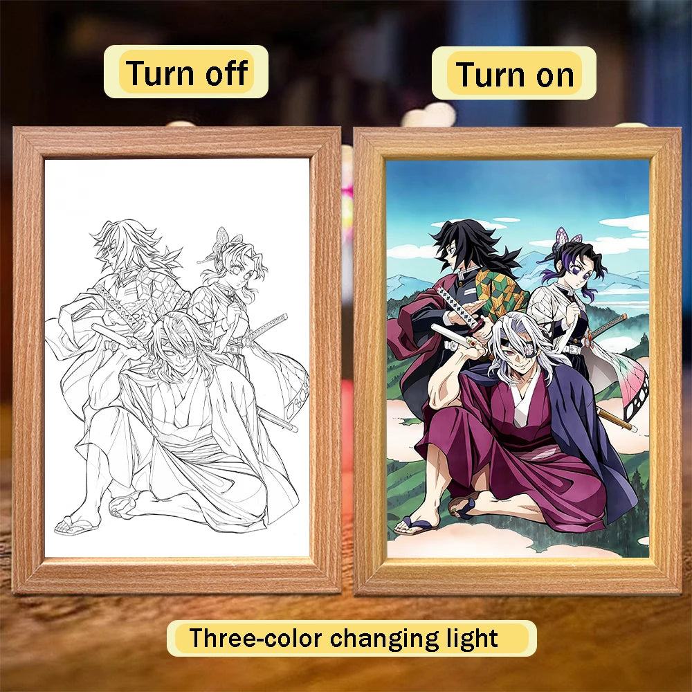 Figuras de acción de Demon Slayer, pintura ligera, marco de fotos, Tanjirou Nezuko, figura de luz nocturna Led, regalos Kimetsu No Yaiba - CR mark