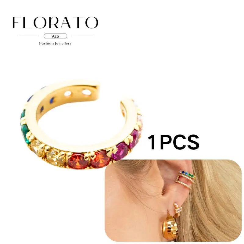 Chapado en oro de 24 quilates/925 plata cristal circón sin oreja Piercing Clips para las orejas minimalista CZ Clips para las orejas joyería de moda Popular para mujeres - CR mark