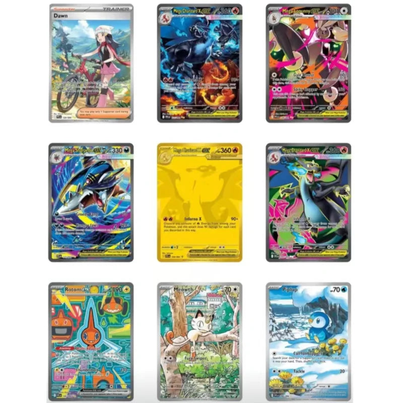 Tarjeta de Pokémon v10, paquete de refuerzo, remaches destinados, evolución prismática, violeta escarlata, 151 tarjetas de refuerzo ME01 en inglés, juguetes, regalos
