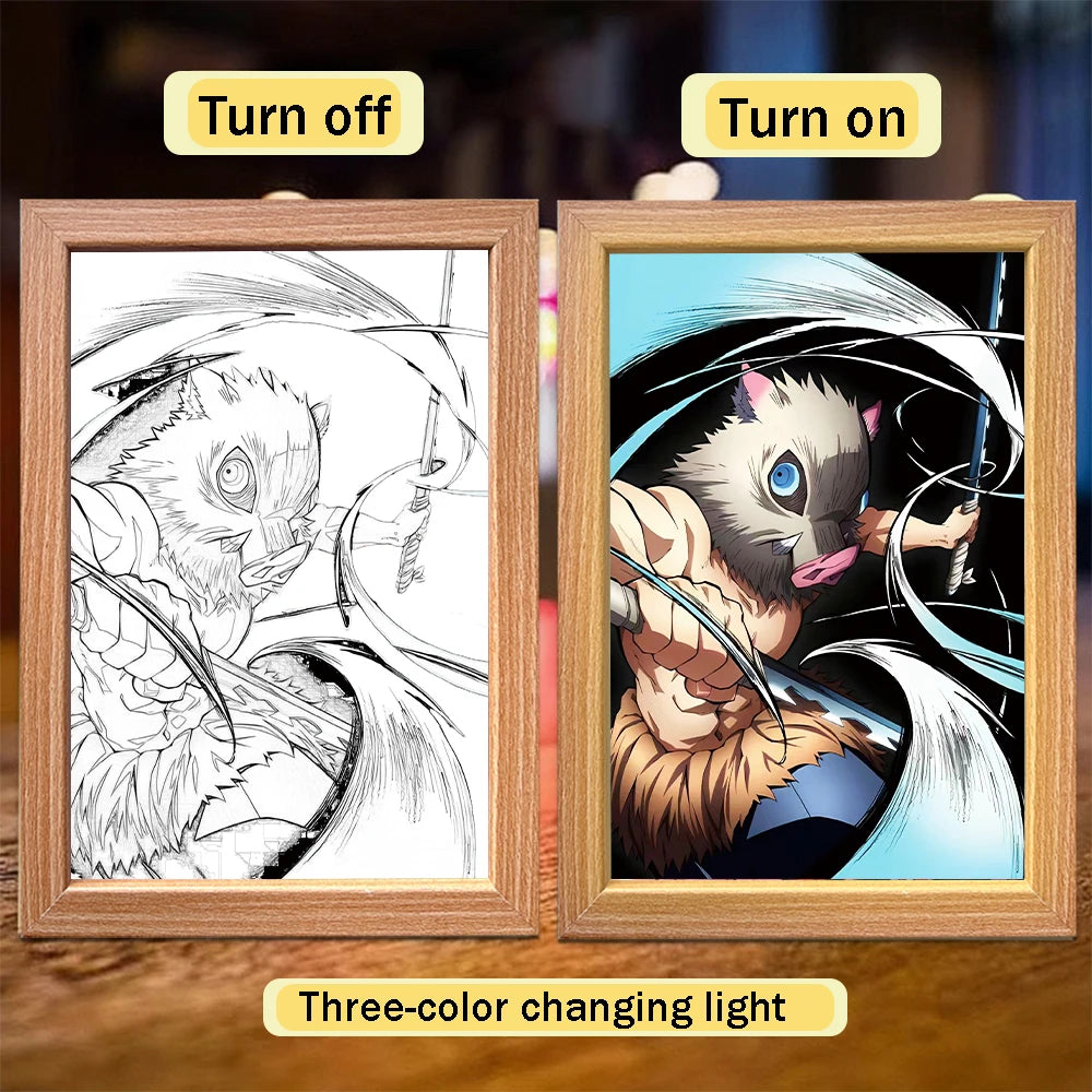 Figuras de acción de Demon Slayer, pintura ligera, marco de fotos, Tanjirou Nezuko, figura de luz nocturna Led, regalos Kimetsu No Yaiba - CR mark