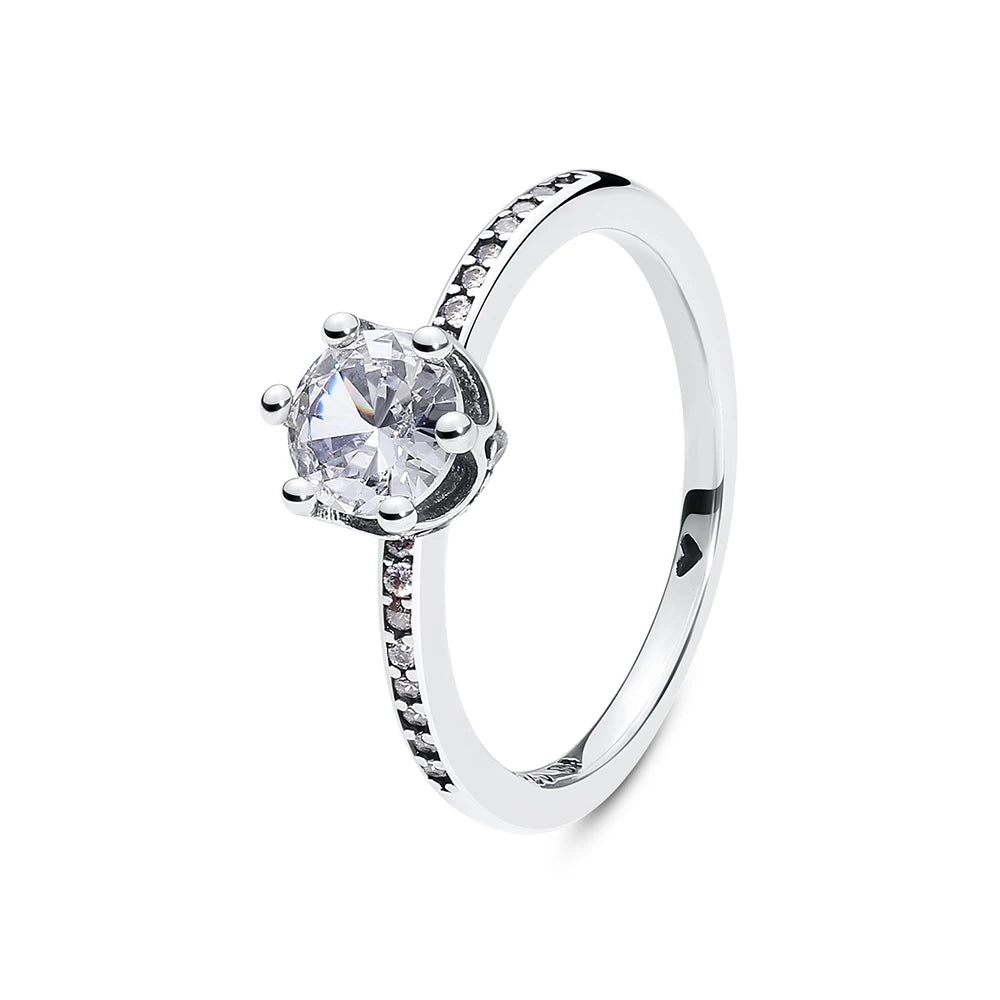 Anillo de Plata de Ley 925 Original para mujer, sortija apilable de cristal con pavé de corazón de amor, joyería de compromiso de boda, regalo de cumpleaños