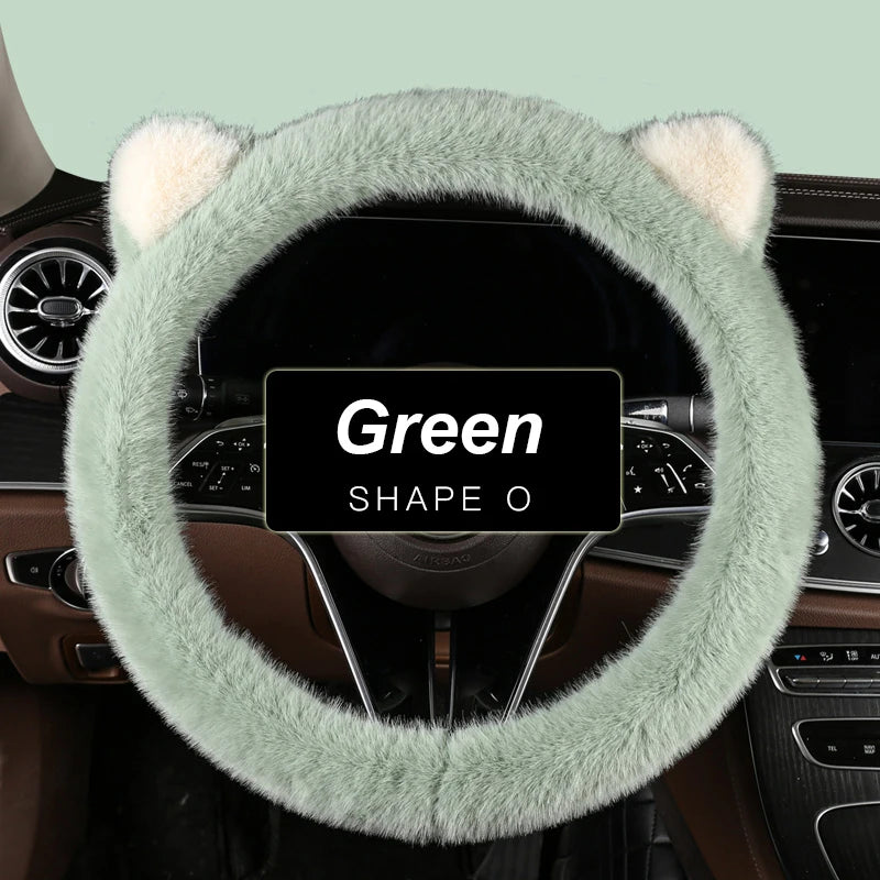 Car Steering Wheel Protector, Universal, Non-Slip, Plush Cat Ears, Warm Steering Wheel Cover, 38cm, Cute Pink Shape OD