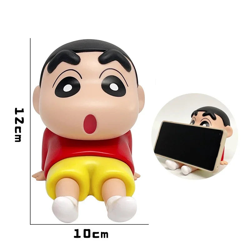 Crayon Shin-Chan figura de Anime soporte para teléfono Kawaii adornos de escritorio soporte para teléfono Mini colección GK decoración juguetes regalos