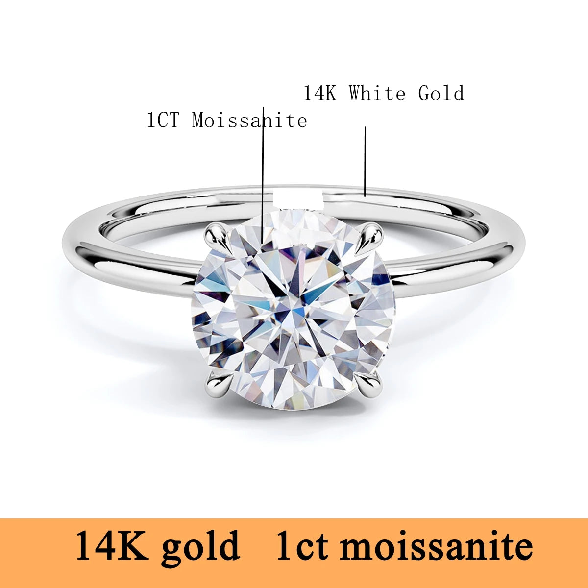 Anillo de moissanita de oro auténtico de 14K para mujer, sortija sencilla de oro de AU585 K con diamantes, joyería de compromiso para novia, regalo para amantes de la madre