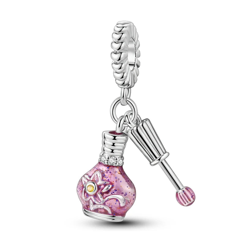 925 Plata de Ley Serie Rosa Charms Pajarita Niña Pastel Princesa Cuentas Colgante Ajuste Original Pulsera DIY Joyería Regalo Para Mujer