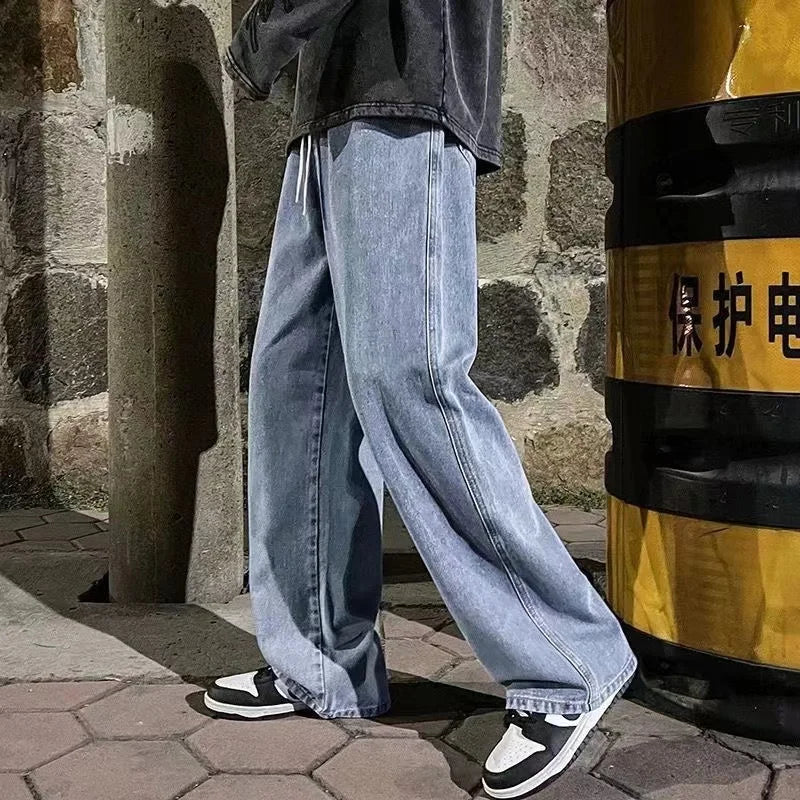 2025 Jeans para hombre versión coreana pantalones casuales para estudiantes High Street pantalones vaqueros rectos sueltos de pierna ancha negro gris azul pantalones vaqueros holgados