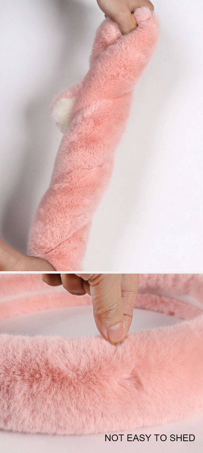 Car Steering Wheel Protector, Universal, Non-Slip, Plush Cat Ears, Warm Steering Wheel Cover, 38cm, Cute Pink Shape OD