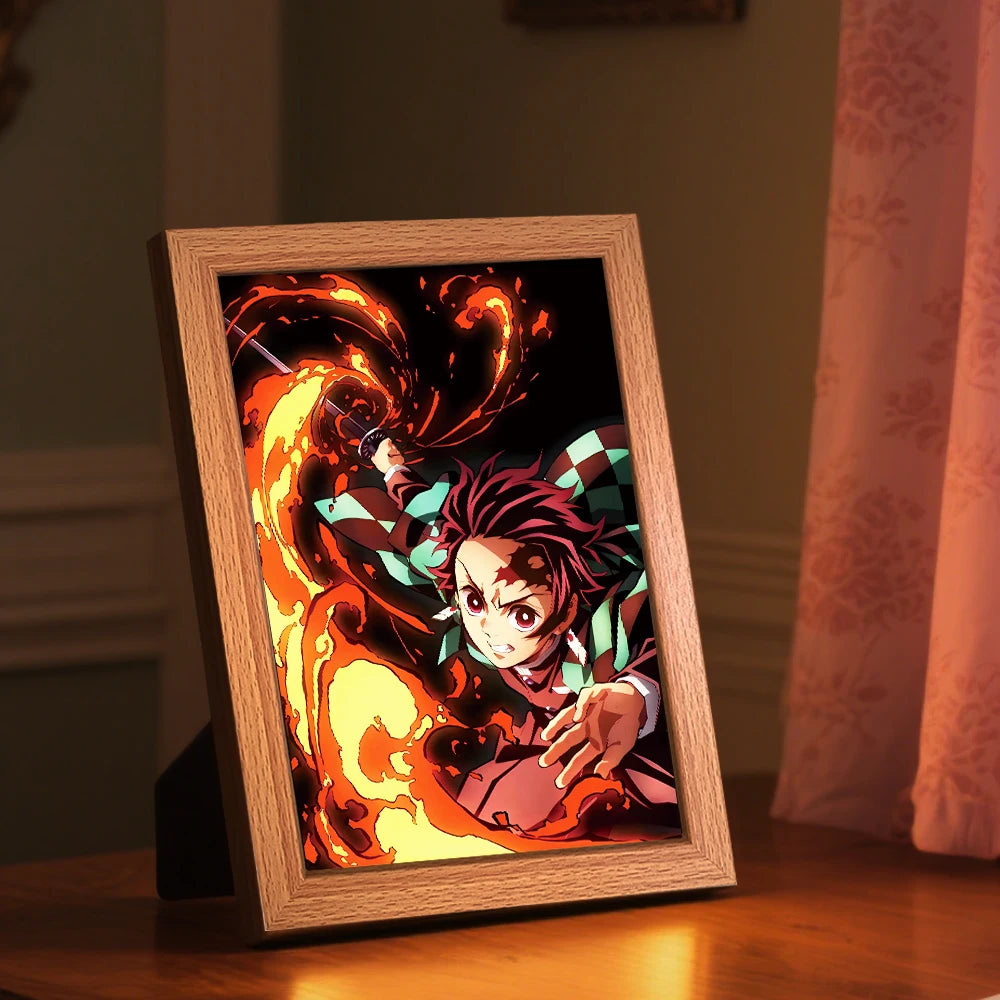Figuras de acción de Demon Slayer, pintura ligera, marco de fotos, Tanjirou Nezuko, figura de luz nocturna Led, regalos Kimetsu No Yaiba - CR mark