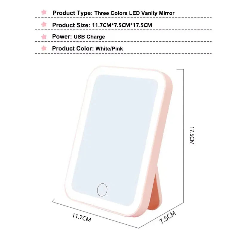 Espejo de tocador LED de 3 colores con pantalla táctil espejo de maquillaje con atenuación recargable por USB 3 brillos portátil