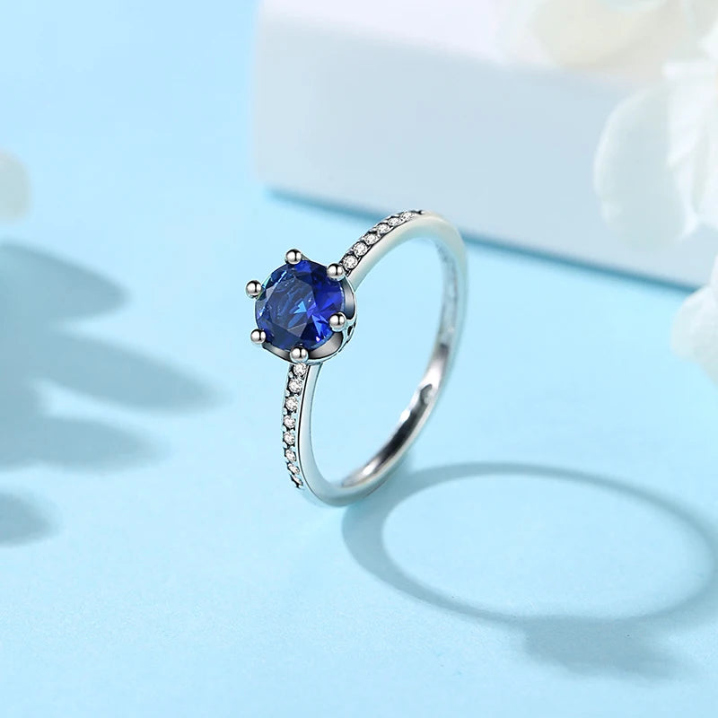 Anillo de Plata de Ley 925 Original para mujer, sortija apilable de cristal con pavé de corazón de amor, joyería de compromiso de boda, regalo de cumpleaños