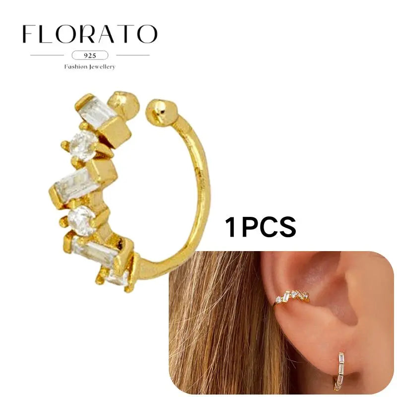 Chapado en oro de 24 quilates/925 plata cristal circón sin oreja Piercing Clips para las orejas minimalista CZ Clips para las orejas joyería de moda Popular para mujeres - CR mark