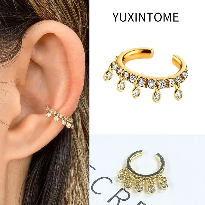 Pendientes chapados en oro de 24K para mujer, aretes con Clip de piedra de circón de cristal, joyería de lujo en forma de C, bisutería, 1 ud. - CR mark