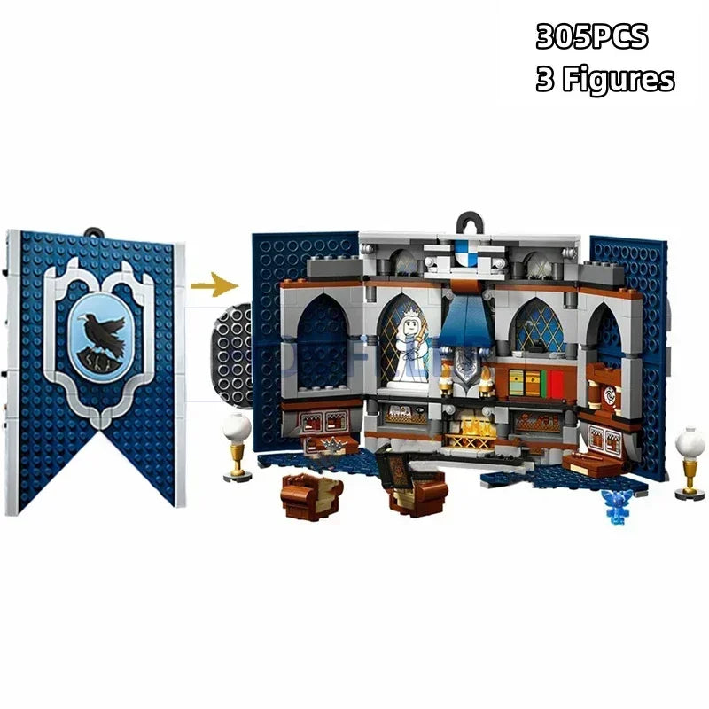 In stock: Harry Potter series magic books and college flag building block toys, gifts for children.