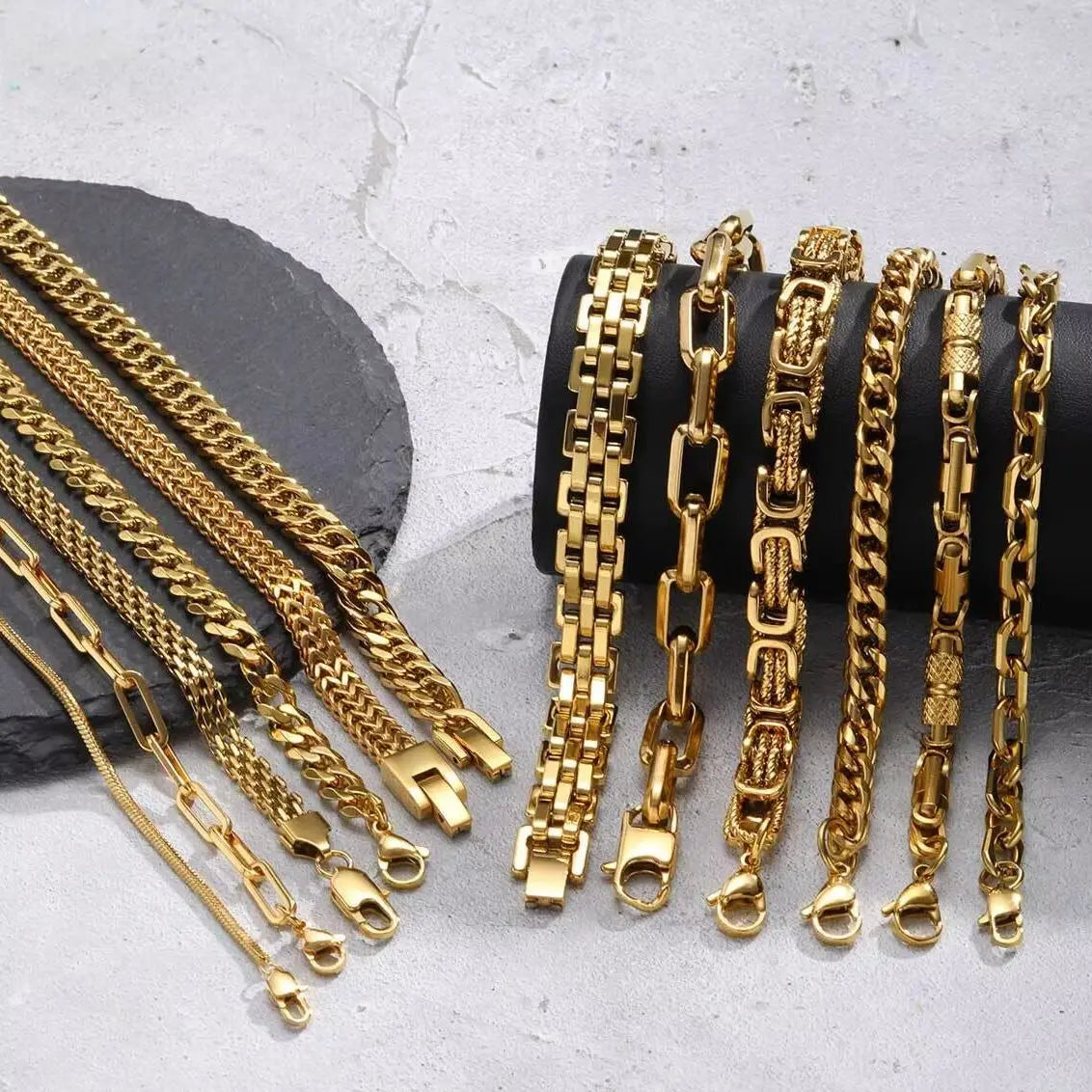 Gold Color Chain Bracelet for Men and Boys, Stainless Steel Chain Bangle, Jewelry Gift for Husband, Father, Son