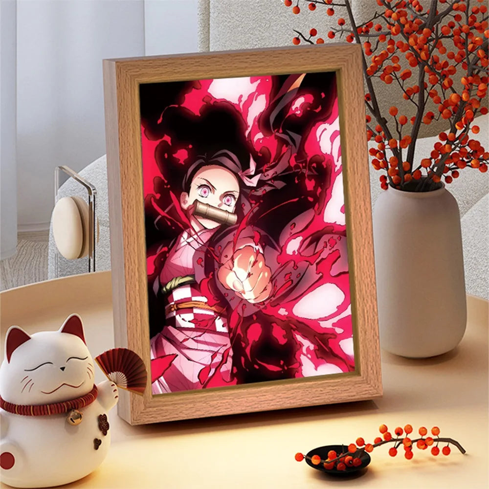 Figuras de acción de Demon Slayer, pintura ligera, marco de fotos, Tanjirou Nezuko, figura de luz nocturna Led, regalos Kimetsu No Yaiba - CR mark