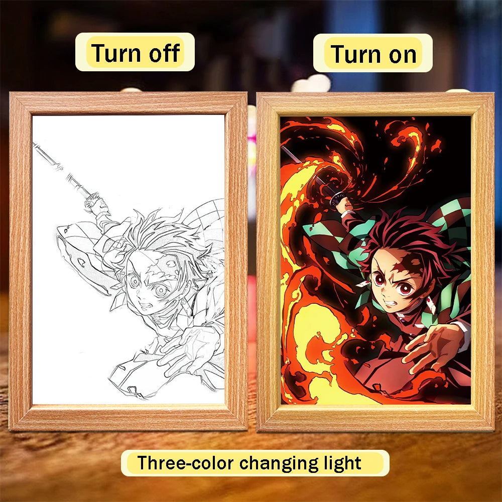 Figuras de acción de Demon Slayer, pintura ligera, marco de fotos, Tanjirou Nezuko, figura de luz nocturna Led, regalos Kimetsu No Yaiba - CR mark